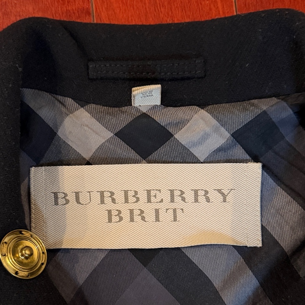 Burberry Brit Black Wool Coat with Gold Accents, Size US 6 - Picture 2 of 8